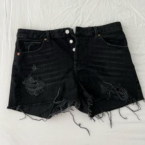 TOPSHOP moto shorts | black distressed jean shorts